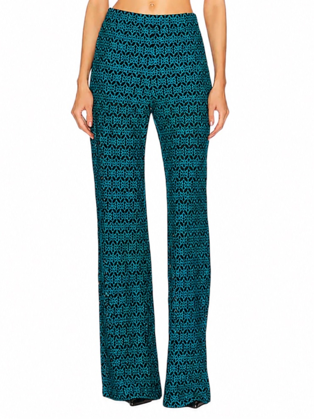 RtA Teal Embroidered Mesh Flare Pants Sheer Overlay Lined Size 8 NWT